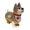 Rhinestone bulldog purse with sparkling gold, silver, black, and red jeweled detailing, featuring a unique 3D dog-shaped design and luxurious statement handbag style