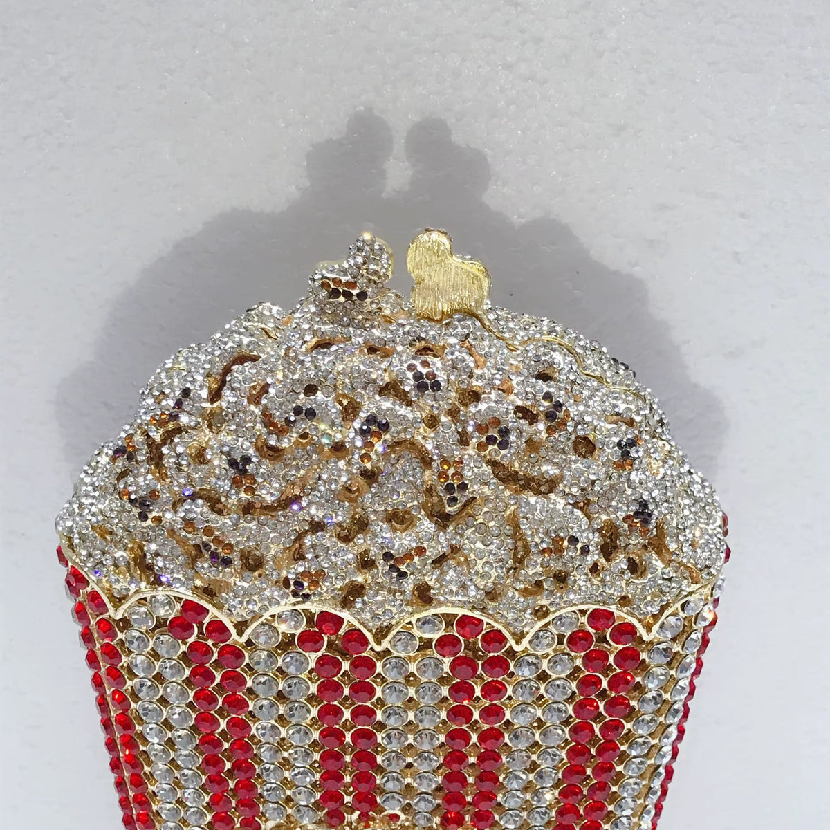 popcorn purse, popcorn rhinestone purse, rainbow rhinestone purse, red rhinestone purse, novelty purse, crystal purse, sparkling handbag, glamorous women's purse, statement handbag, rhinestone evening bag, party purse, unique women's handbag